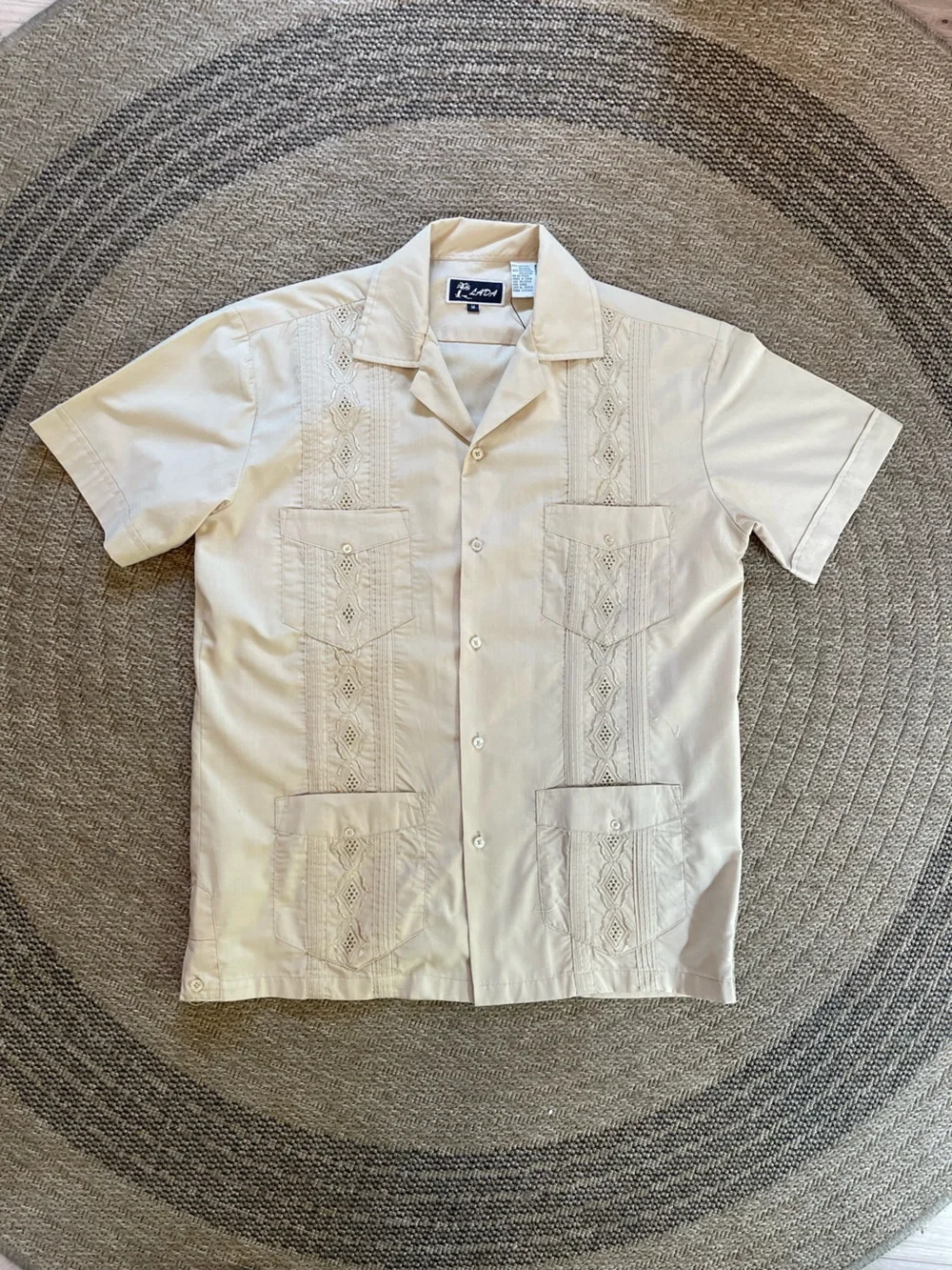 Lada beige short sleeve guayabera shirt Mexican Wedding shirt Cuban Camp